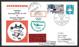 RDA. Enveloppe Commémorative De 1984. Vol Spécial Berlin-Sarajevo Avec L'équipe Nationale De La RDA. - Winter 1984: Sarajevo