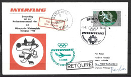 RDA. Enveloppe Commémorative De 1984. Vol Spécial Berlin-Sarajevo Avec L'équipe Nationale De La RDA. - Winter 1984: Sarajevo