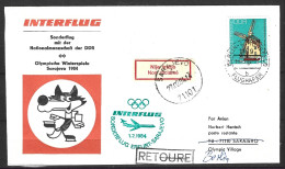 RDA. Enveloppe Commémorative De 1984. Vol Spécial Berlin-Sarajevo Avec L'équipe Nationale De La RDA. - Winter 1984: Sarajevo
