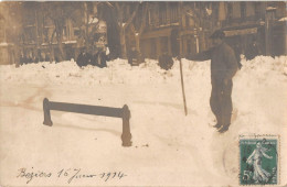 CPA 34 BEZIERS / CARTE PHOTO / 16 JANVIER 1914 / CHUTE DE NEIGE AUX ALLES PAUL RIQUET - Beziers
