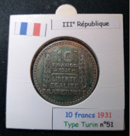 France 1931 10 Francs Type Turin (réf Gadoury N°801) En Argent - 10 Francs