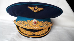 CASQUETTE GENERAL SOVIETIQUE ARMEE AIR AVIATION PILOTE  URSS USSR PEAKED CAP AIR FORCE PARADE - Cascos