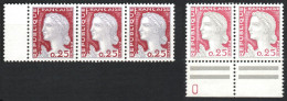 Y&T N° 1263 Et 1263c - 25 C. - Marianne De Decaris - Année 1960 - Bloc De 3 Ex Et Une Paire - Neuf ** - 1960 Maríanne De Decaris