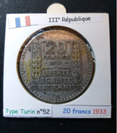 France 1933 20 Francs Type Turin (réf Gadoury N°852) En Argent Belle Patine - 20 Francs