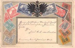 Timbres - Représentation - Carte Allemande - Aigle Noir Et Blason - Carte Postale Ancienne - Sellos (representaciones)