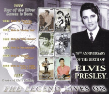 Maldives, 2005, Mi 4485-4490, 70th Anniversary Of The Birth Of Elvis Presley, Sheet Of 6, MNH - Elvis Presley