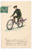 CPA 1er Avril Illustrateur Soldat Militaire à Bicyclette Cycliste Cyclisme - 1er Avril - Poisson D'avril