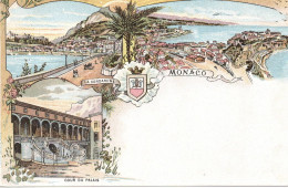 Monaco - La Condamine - Cour Du Palais - Style Litho Gravure Multivue - Style Gruss Aus / Souvenir De Editeur L. Ozouf - La Condamine