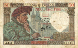 BILLET 50 FRANCS JACQUES COEUR DE 1941 - 50 F 1940-1942 ''Jacques Coeur''