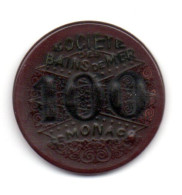 MONACO -- MONTE CARLO -- Token Coin Chip Jeton 100 Francs  Société Des Bains De Mer Monaco - Casino