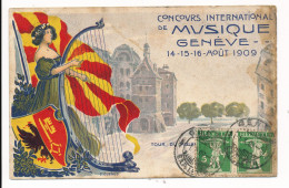 CPA SUISSE Genève Concours Musical 1909 Illustrateur C. CUENDO Art Nouveau Harpe Harpiste - Altri & Non Classificati