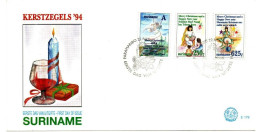 SURINAME - 1994 - KERSTZEGELS '94 - Christmas New Year - 3 Stamps Cover First Day FDC - Suriname