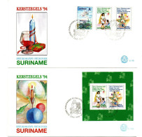 SURINAME - 1994 - KERSTZEGELS '94 - Christmas New Year - 2 + 3 Stamps Cover First Day FDC (2) - Suriname