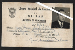 Cyclist Card Issued In 1951 By Municipality Oeiras. Cartão Ciclista Emitido 1951 Concelho De Oeiras. Radfahrerkarte, Aus - Tweewielers