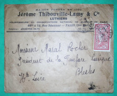 N°119 MERSON PERFORE JTL JEROME THIBOUVILLE LAMY LUTHIERS BELLE ENVELOPPE PUB VIOLON PARIS POUR BLESLE HAUTE LOIRE 1924 - Briefe U. Dokumente