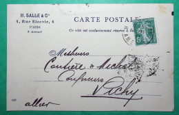 N°137 SEMEUSE PERFORE HS HENRI SALLE PARIS CARTE POSTALE POUR VICHY ALLIER 1911 LETTRE COVER FRANCE - Cartas & Documentos