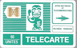 CARTE-PUCE-POLYNESIE-60U-PF1Aa -SC4-Ob-Trou 7-TIKI VERT-1é Série-V° Blanc-5 Imp11500-Utilisé-TBE-/RARE - Frans-Polynesië