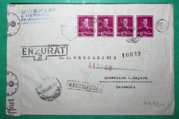 RECOMMANDE RECOMANDAT ROMANIA CENSOR CENZURAT FOR SCHWABACH GERMANIA DEUTSCHLAND WW2 - Lettres 2ème Guerre Mondiale