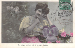 FANTAISIE - Bonne Année - Nouvel An - Femme - Carte Postale Ancienne - New Year