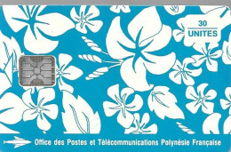 CARTE-PUCE-POLYNESIE-PF17a-30U-SC5-S/Entourage-PAREO BLEU Brillant-9 N°TGE-N°C42100736-UTILISETBE- - Polynésie Française