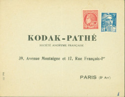 Enveloppe Réponse Kodak Pathé Paris YT Cérès N°676 + N°719 B Marianne Perforés Perforation K.P Neuve - Cartas & Documentos