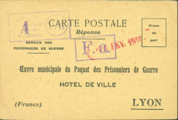 Guerre 14 Accusé Réception Colis Par Prisonnier Français Aux œuvre Municipale Du Paquet Des PG Lyon Censure Camp 3 3 16 - Guerra Del 1914-18