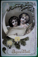 Cpa Ange , 2 PETITS ANGES  DE NOEL , Chanteurs , Sapin , Bougies ,1903 LITTLE ANGELS  CHRISTMAS CAROL  , ANGEL EARLY  PC - Anges