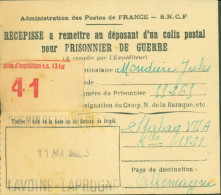 Guerre 40 Récépissé Pour Déposant Colis Postal Pr Prisonnier Stalag VIIA Moosburg Cachet Chemin De Fer Du Centre 11 5 43 - Guerra Del 1939-45