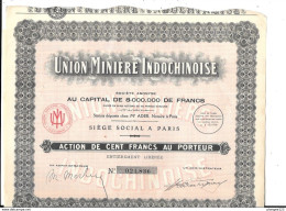 Action De 100 Francs UNION MINIERE INDOCHINOISE, - Mines