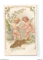 CPA Gauffrée, Enfants Anges Nus, 1ier Avril, Souvenir De Mai, - Anges