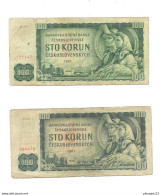 Lot De 2 Billets 100 Sto Korun, Bankovka Statni Banky 1961 - Czechoslovakia