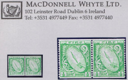 Ireland 1934 SE ½d Green Imperf X Perf 14 Experimental Coil Pair Fresh And Fine Mint Unmounted Never Hinged - Ongebruikt