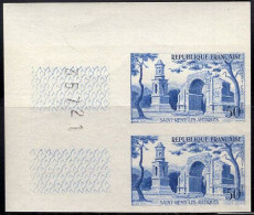 FRANCE(1957) Roman Ruins At St. Remy. Trial Color Proof Corner Pair. Scott No 855, Yvert No 1130. - Color Proofs 1945-…