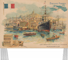 Chromo Biscuits PERNOT  Les Grands Ports Du Monde Marseille Fleur Des Neiges ( Recto Verso ) - Pernot