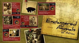 Uganda 2012 MNH SS, Endangered Animals, Cheetah, Mountain Zebra, Gorilla - Gorilas