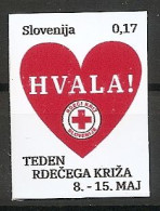 SLOVENIA 2019,RED CROSS,RED CROSS WEEK,HVALA,HEART,,THANKS,ADHESIV,SELBSTICK,MNH - Slowenien