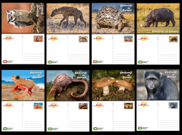 BURUNDI 2023 SET OF 8 STATIONERY CARDS - OWLS OWL APES MONKEYS MUSHROOMS FROG FROGS TURTLE TURTLES HYENA HIPPOPOTAMUS - Grenouilles