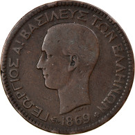 Monnaie, Grèce, George I, 10 Lepta, 1869, Strassburg, TB+, Cuivre, KM:43 - Grèce