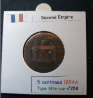 France 1854A 5 Centimes Type Napoléon III Tête Nue (réf Gadoury N°152) Main - 5 Centimes