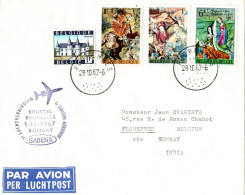 Sabena 1er Liaison Aérienne  Bruxelles Via  Bombay Inde - Florennes 28 Octobre 1967. - Covers & Documents