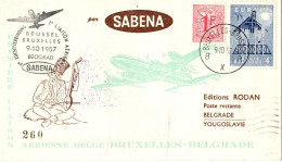 Sabena 1er Liaison Aérienne Bruxelles - Belgrade Yougoslavie - 9 Octobre 1957. - Briefe U. Dokumente