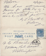 NEW ZEALAND 1892 POSTCARD SENT FROM WELLINGTON - Covers & Documents