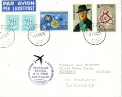 Sabena 1er Liaison Aérienne Bruxelles - Dar-Es-Salam Tanzanie - Florennes - 3 Novembre 1966. - Covers & Documents