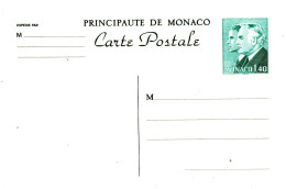 MONACO -- MONTE CARLO -- Entier Postal -- Carte Postale -- 1 F. 40 Vert Sur Blanc Prince Rainier III - Postwaardestukken