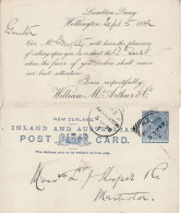 NEW ZEALAND 1892 POSTCARD SENT FROM WELLINGTON - Cartas & Documentos