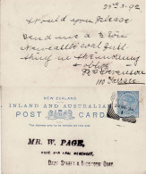 NEW ZEALAND 1892 POSTCARD SENT FROM WELLINGTON - Briefe U. Dokumente