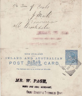 NEW ZEALAND 1892 POSTCARD SENT FROM WELLINGTON - Cartas & Documentos
