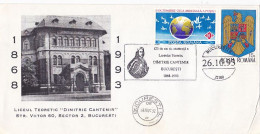 BUCHAREST- DIMITRIE CANTEMIR HIGH SCHOOL, SPECIAL COVER, 1993, ROMANIA - Brieven En Documenten