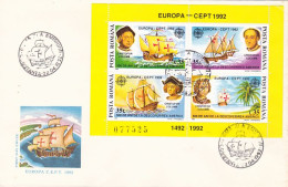 FAMOUS PEOPLE, CHRISTOPHER COLUMBUS, DISCOVERY OF AMERICA, SHIPS, COVER FDC, 1992, ROMANIA - Christoph Kolumbus