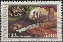 PORTUGAL 1976 600th Anniversary Of Law Of Sesmarias (uncultivated Land) - 5e. - Plough And Farmers Repelling Hunters FU - Gebruikt